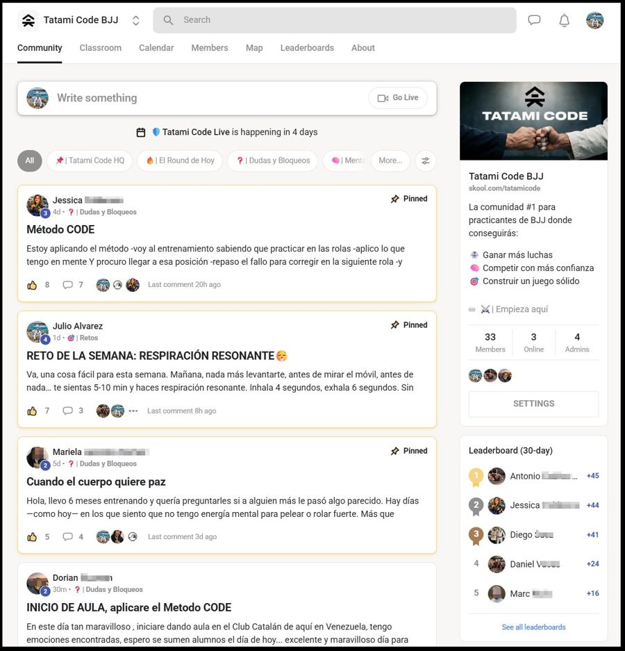 El feed de la comunidad Tatami Code