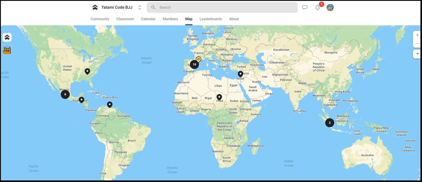 Mapa mundial de miembros de Tatami Code